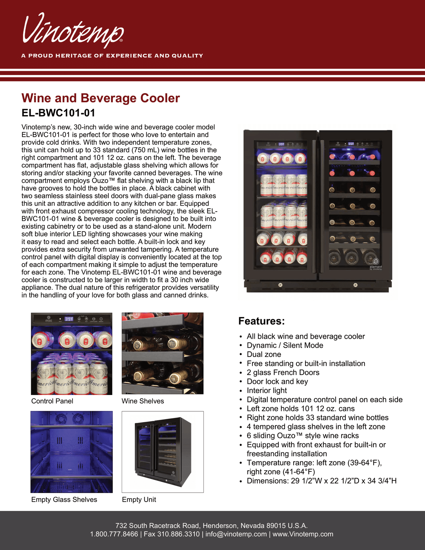 Wine Cooler  EL-BWC101-01 VINOTEMP